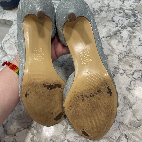 Touch of Nina heels silver metallic open toe knotted bow elegant formal size 8 - Picture 9 of 11